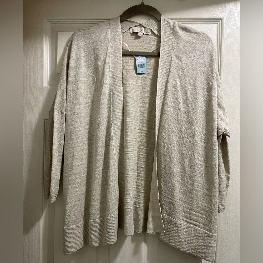 NWT Loft Drop Shoulder Oversized Drape Front Knit Cardigan Sweater Beige XXS